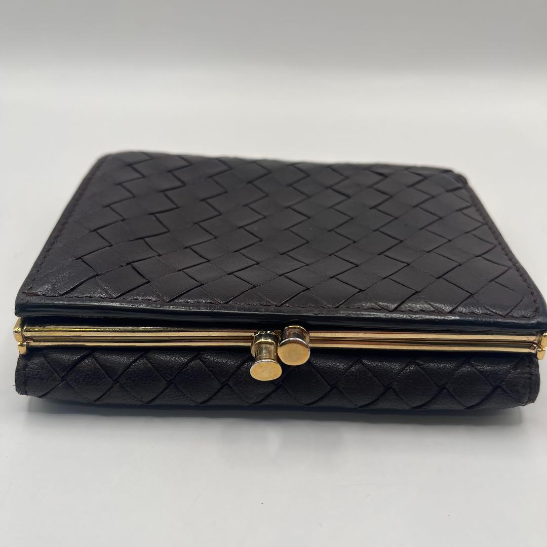 【鑑定済正規品】 ボッテガヴェネタ イントレチャート がま口 三折財布　ブラウン