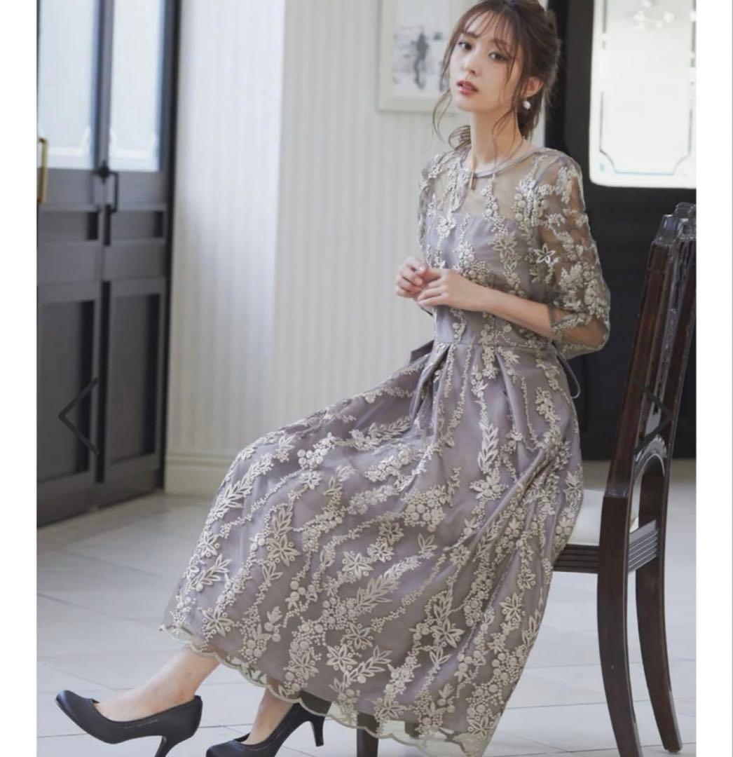 niana 刺繍レース　バックリボン　パーティードレス　結婚式