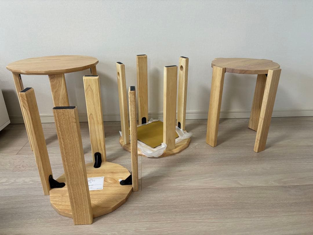 【未使用品】天然木 サイドテーブル スツール 4脚 セット