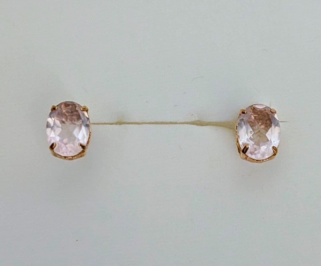 ♡[cui-cui] 天然石 オーバルピアス K10YG ローズクォーツ♡