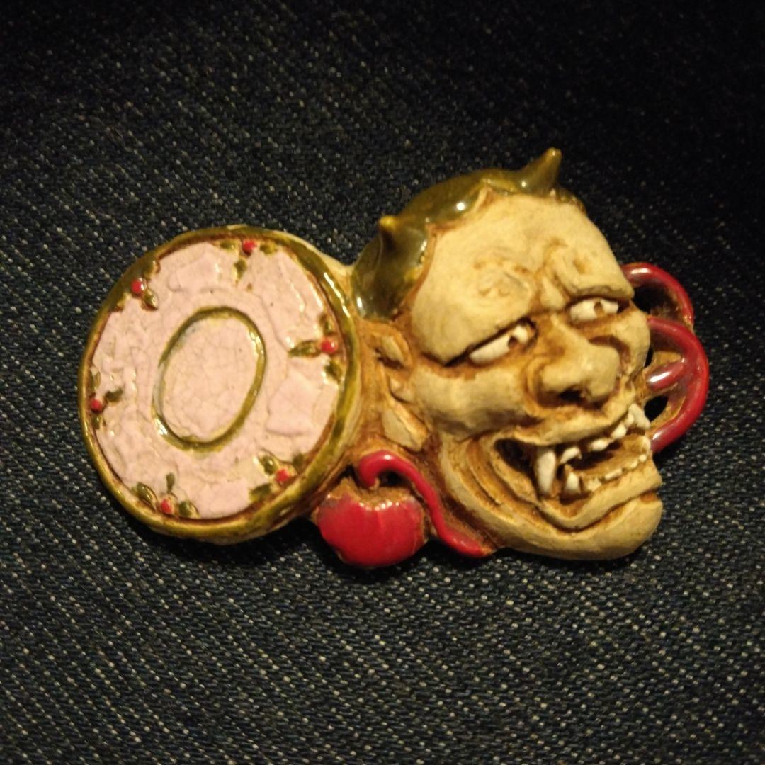 好川　恒方　水月焼　帯留め　鬼　骨董　着物　般若　魔除け