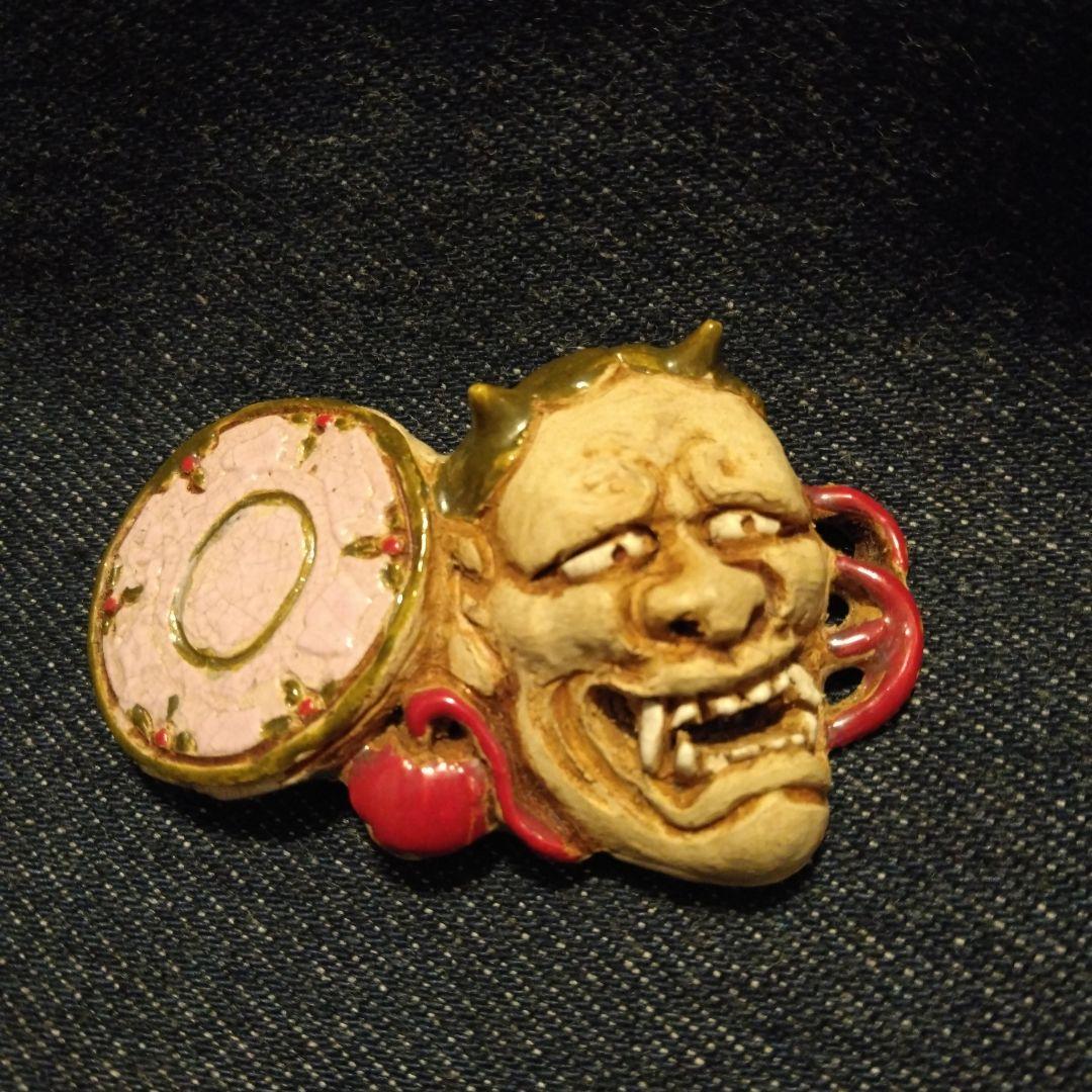 好川　恒方　水月焼　帯留め　鬼　骨董　着物　般若　魔除け