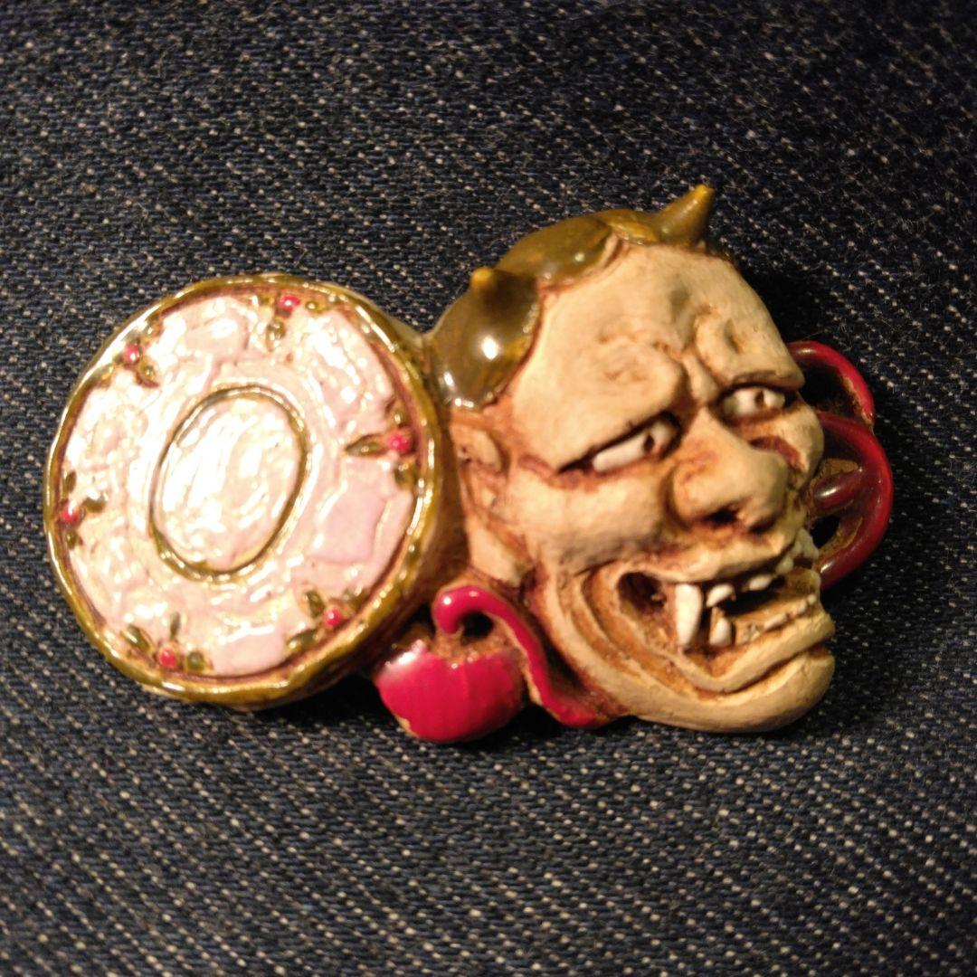 好川　恒方　水月焼　帯留め　鬼　骨董　着物　般若　魔除け