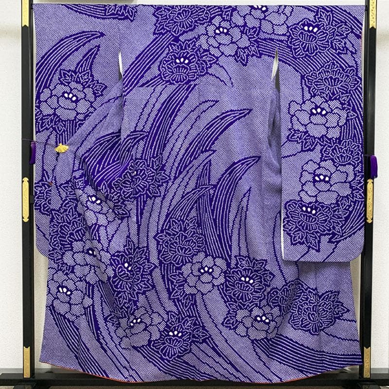 408z34☆振袖 総絞り 牡丹 紫 成人式 結婚式☆状態良好