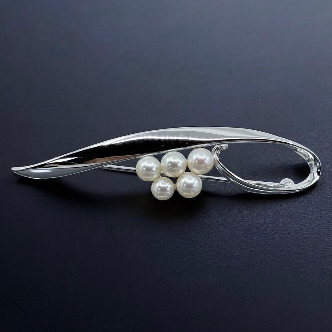 【極上】ミキモト　アコヤ　本真珠　パール　ブローチ　コサージュ　シルバー