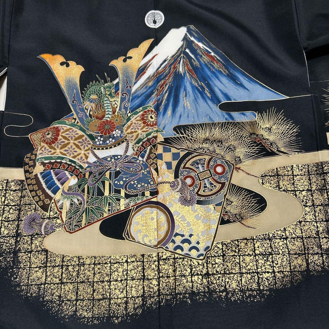 七五三 5歳 男の子 着物・袴セット 黒 かっこいい 富士山 兜 袴 七五三