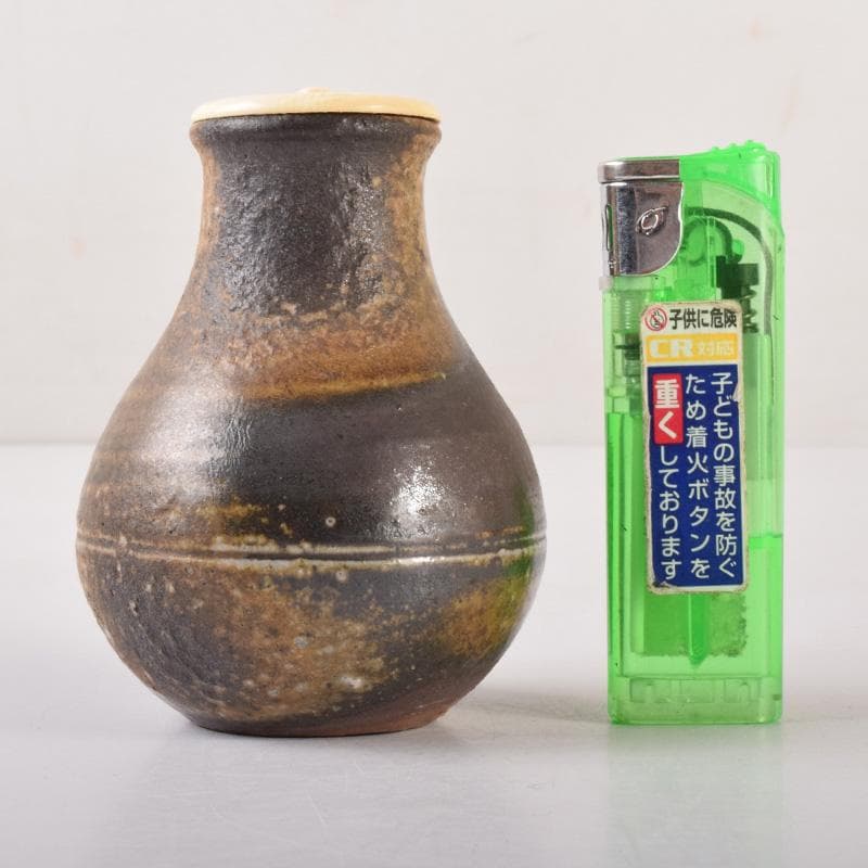 茶道具　備前焼　山本雄一造　茶入　仕覆付　共箱　V　7102