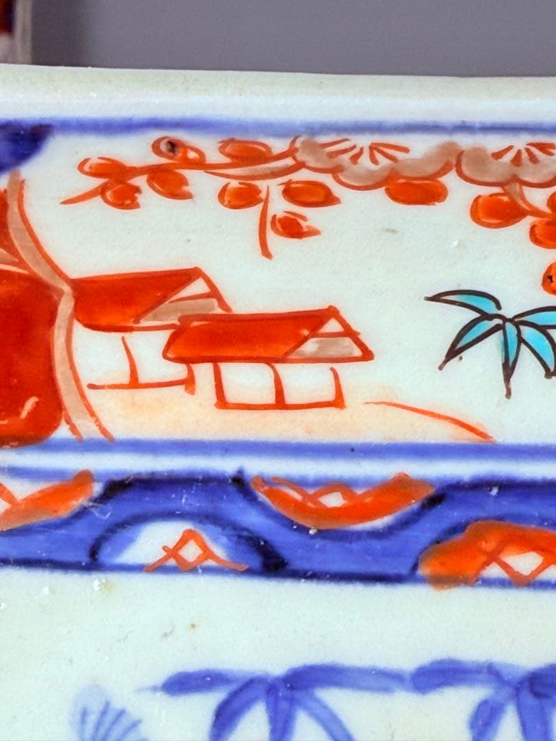 幕末～明治期　古伊万里　染錦手　松竹梅文様　長皿　特注高級桐箱付き　古器を楽しむ