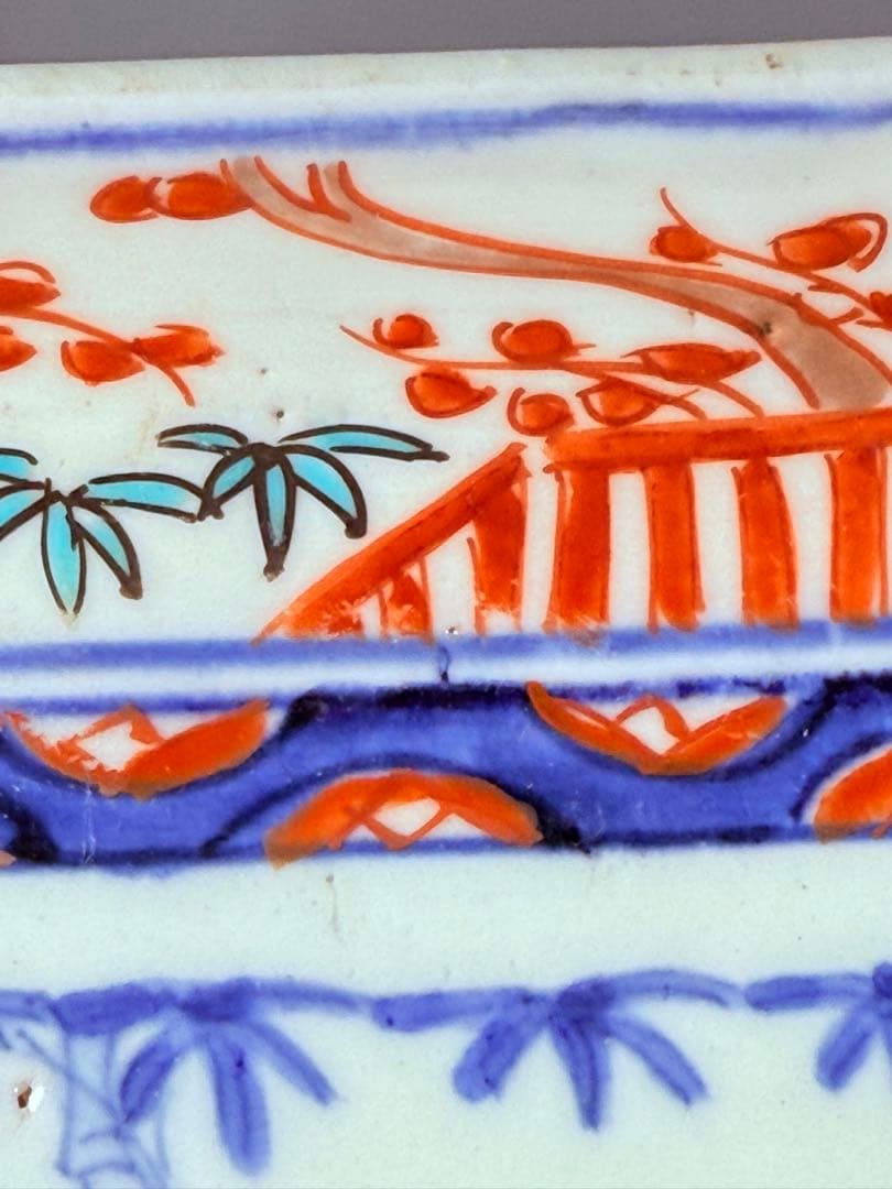 幕末～明治期　古伊万里　染錦手　松竹梅文様　長皿　特注高級桐箱付き　古器を楽しむ