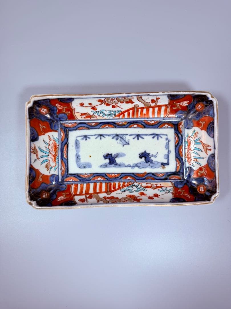 幕末～明治期　古伊万里　染錦手　松竹梅文様　長皿　特注高級桐箱付き　古器を楽しむ