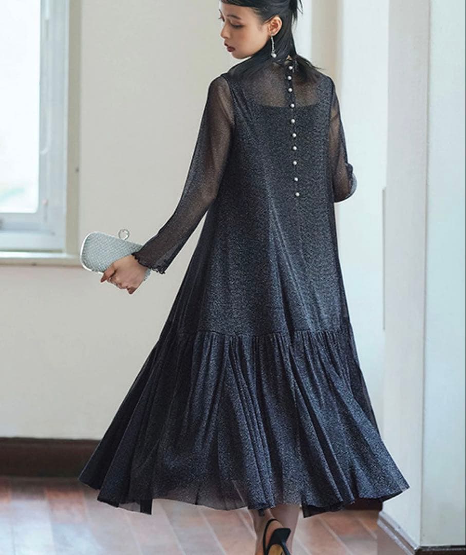 RUIRUE BOUTIQUE ラメチュールメロウ ワンピース　ブラック　L