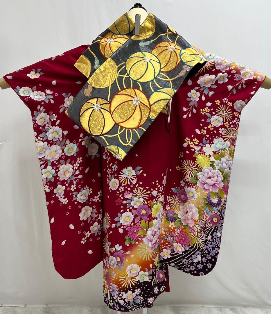 振り袖　フルセット　別誂長襦袢付　赤　成人式　金彩加工　刺繍入り　616