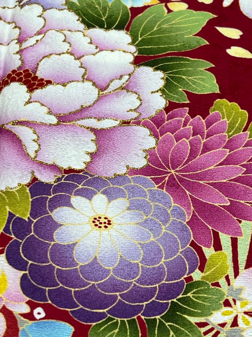 振り袖　フルセット　別誂長襦袢付　赤　成人式　金彩加工　刺繍入り　616