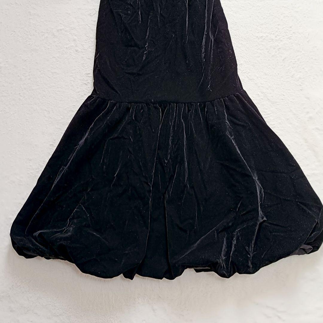 Leja ベロアドレス　ギャザーワンピース　パールストーンリボン