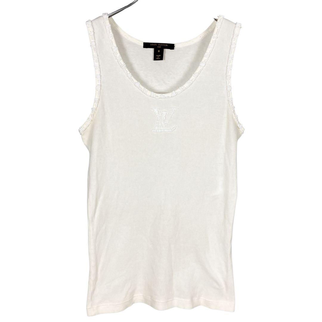 マカ116 美品 ルイヴィトン タンクトップ トップス ビーズ ロゴ ホワイト