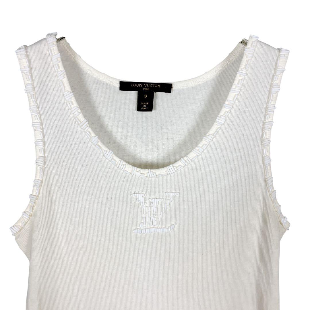 マカ116 美品 ルイヴィトン タンクトップ トップス ビーズ ロゴ ホワイト