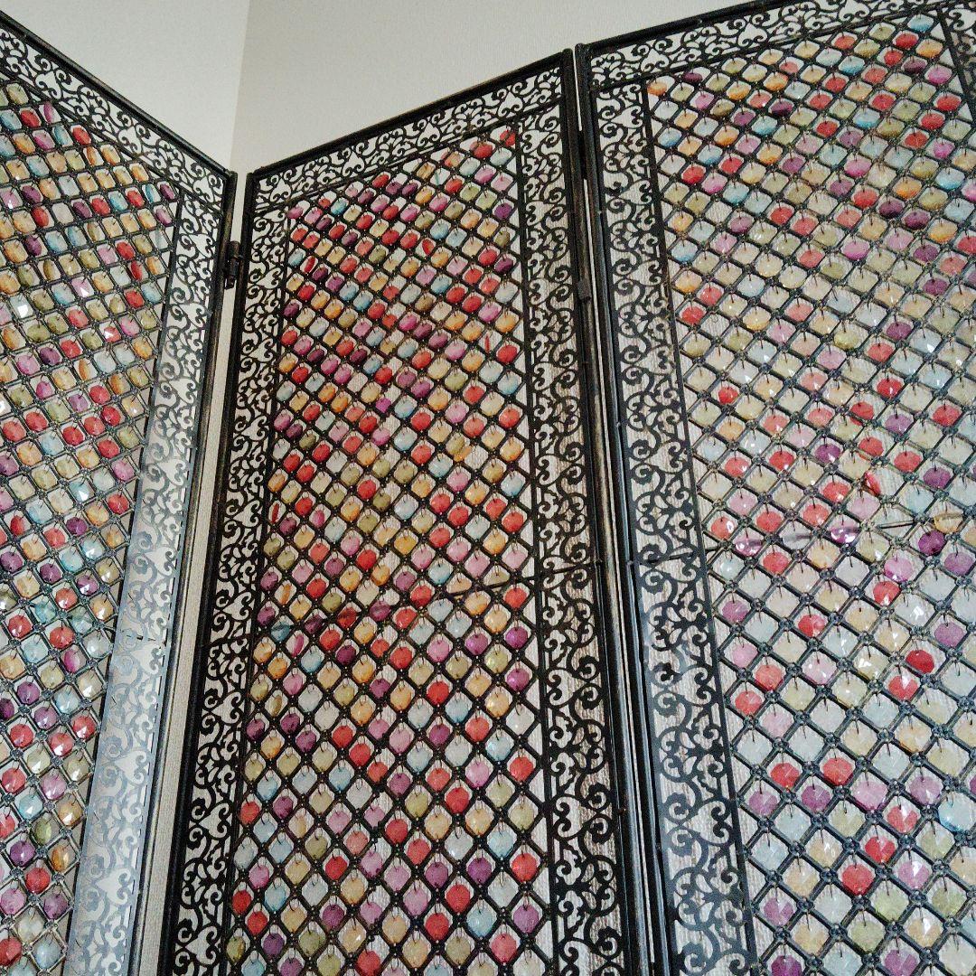 希少　ハンドメイド アイアン　ビーズパーテーション 3つ折り