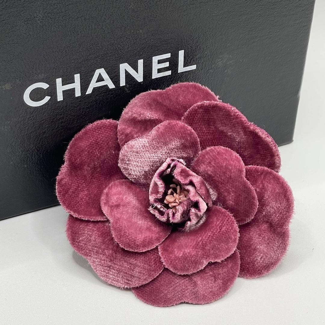 CHANEL シャネル カメリアコサージュ ピンブローチ ベロア Pバイオレット
