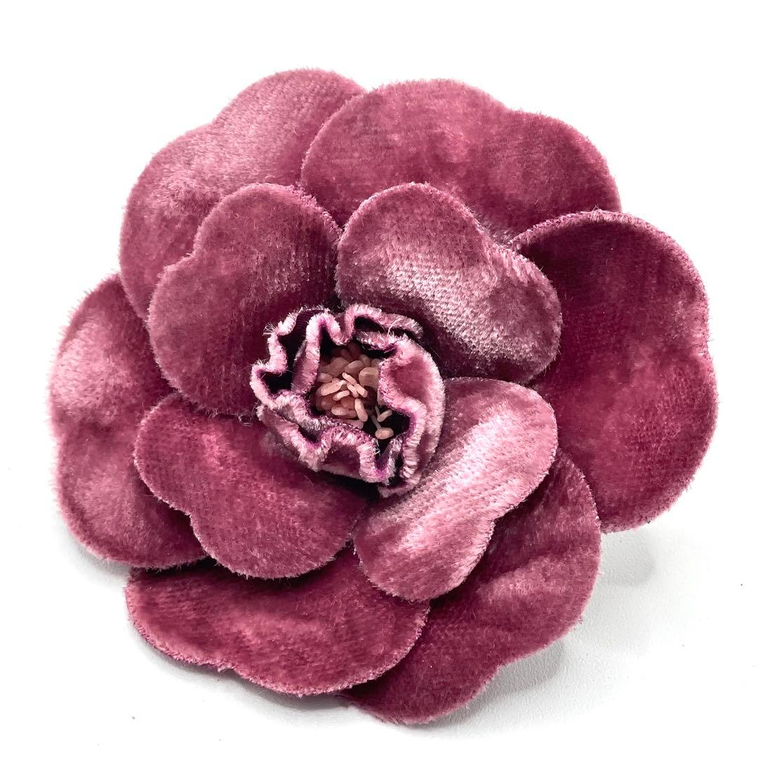 CHANEL シャネル カメリアコサージュ ピンブローチ ベロア Pバイオレット