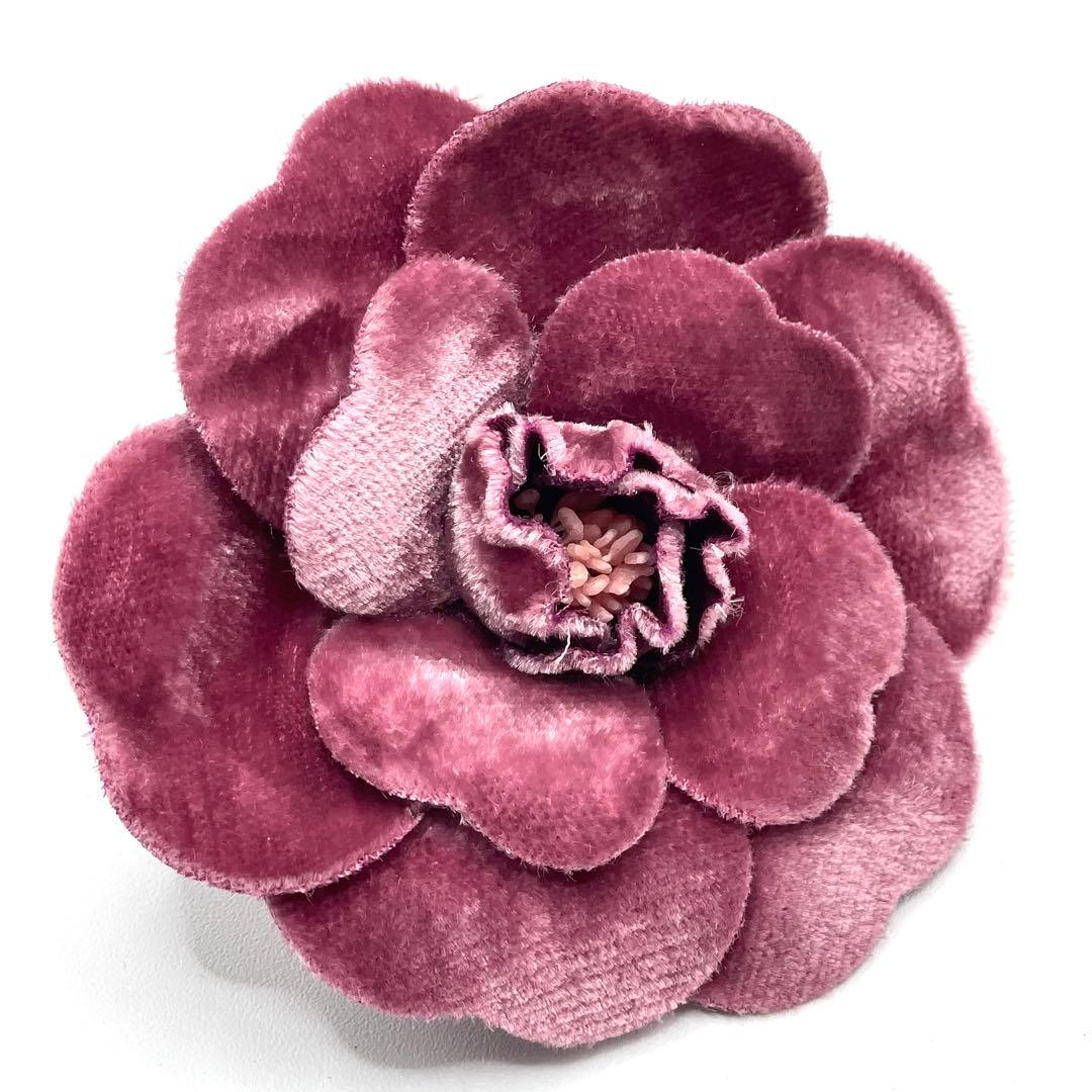 CHANEL シャネル カメリアコサージュ ピンブローチ ベロア Pバイオレット