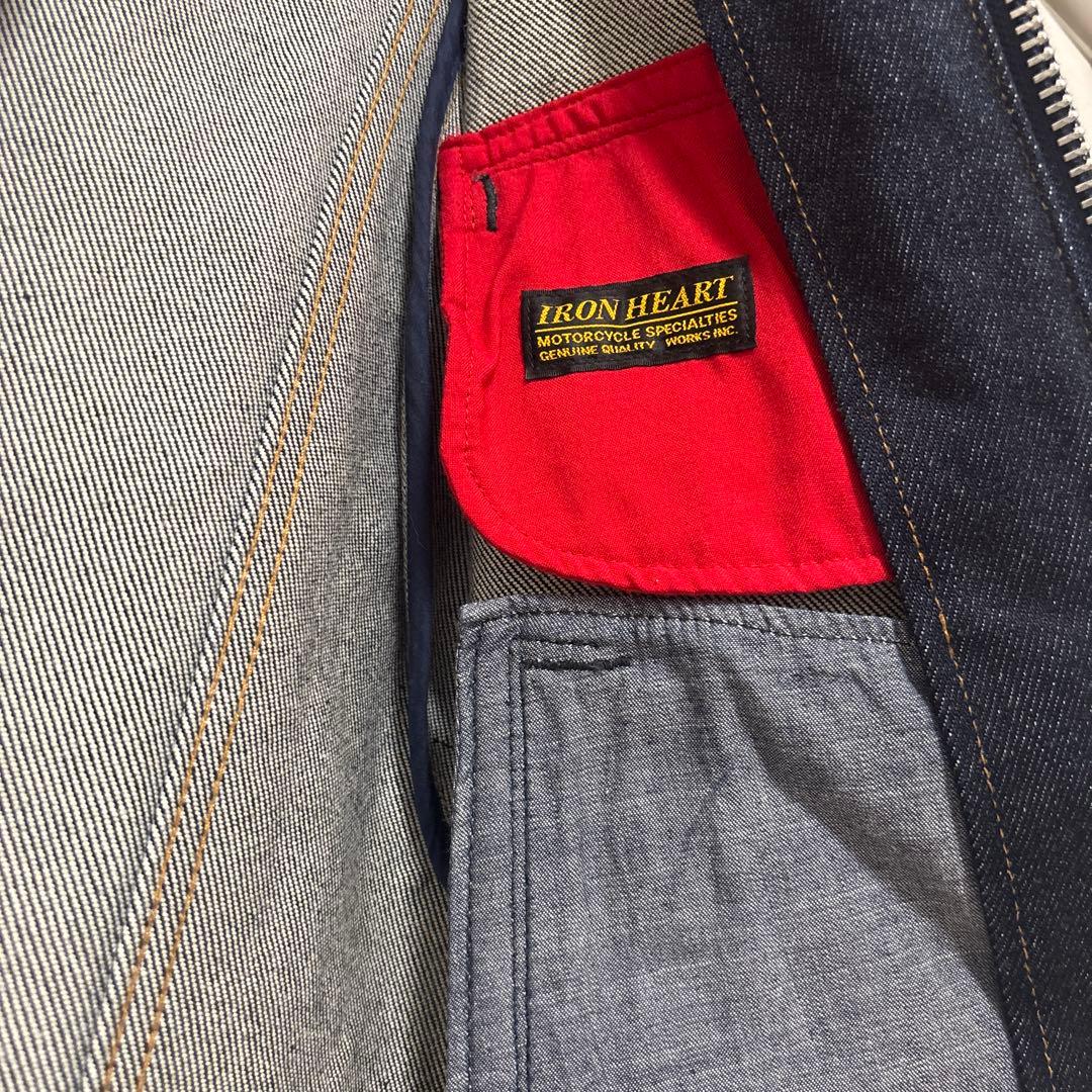 希少 アイアンハート デニムジャケット シングルライダース W36 インディゴ