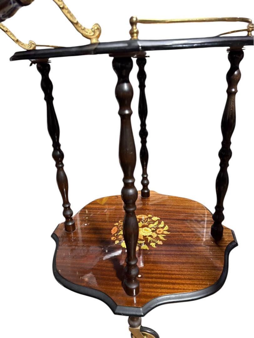 ■イタリア製　象嵌　キャスター付きキッチンワゴン　コーヒーテーブル