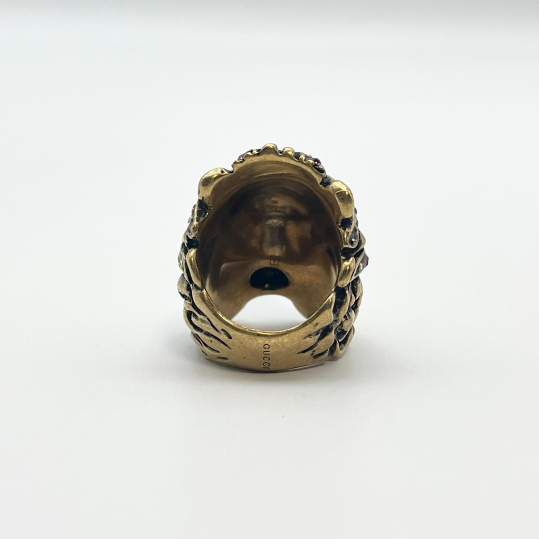 亀様 グッチ ライオンヘッド マルチカラー ラインストーン GP リング 指輪