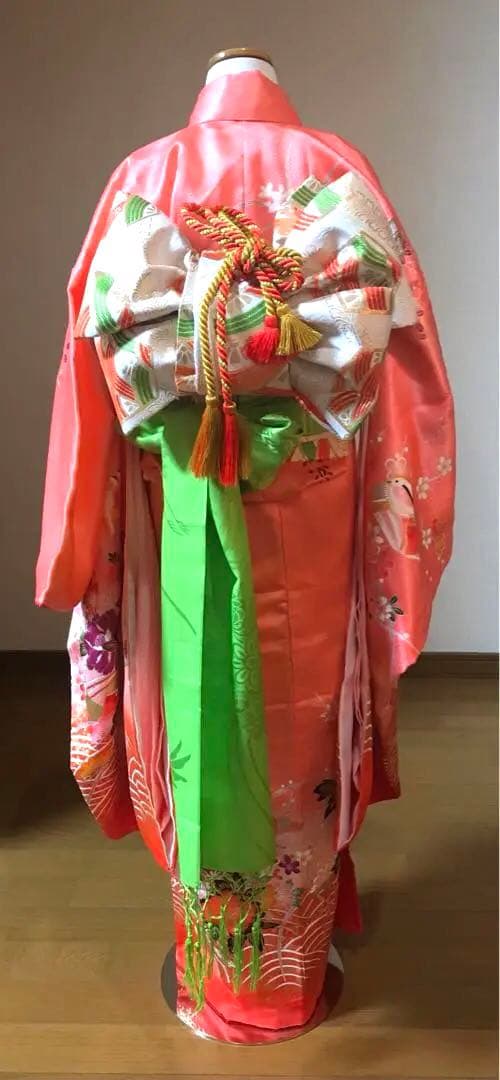 七五三7歳フルセット　サーモンオレンジ　牡丹　おしどり　祝い花❤️