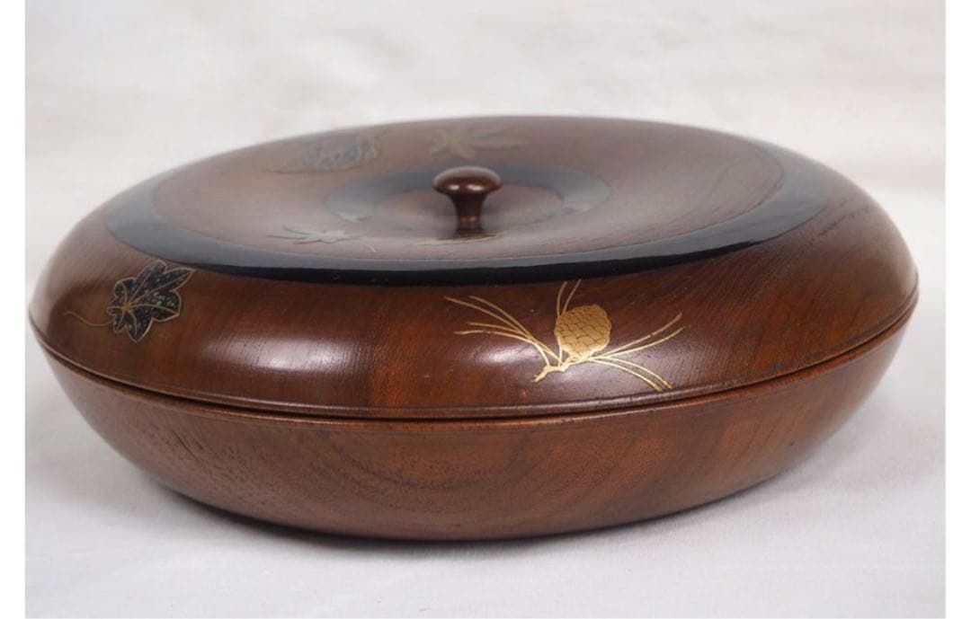 送料無料　時代物　高金蒔絵螺鈿菓子器/喰籠/蓋物　名工作品　秀逸作