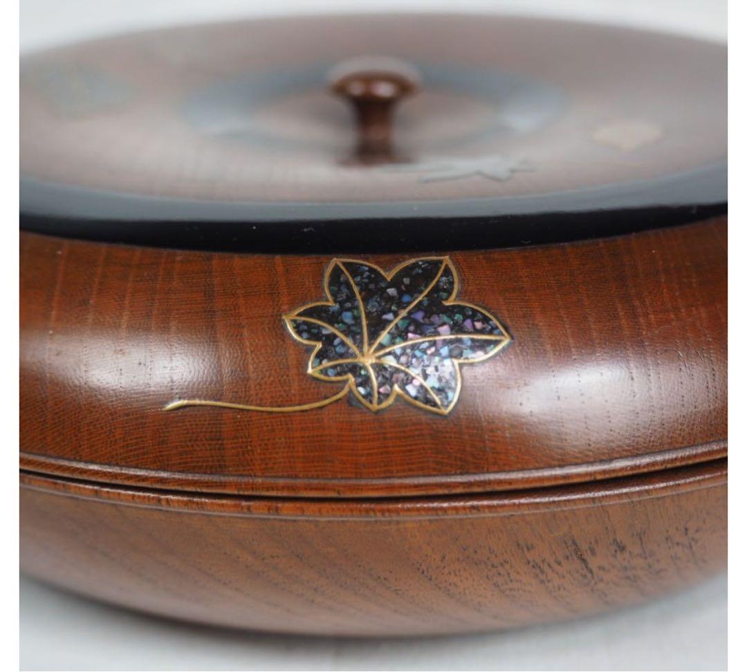 送料無料　時代物　高金蒔絵螺鈿菓子器/喰籠/蓋物　名工作品　秀逸作
