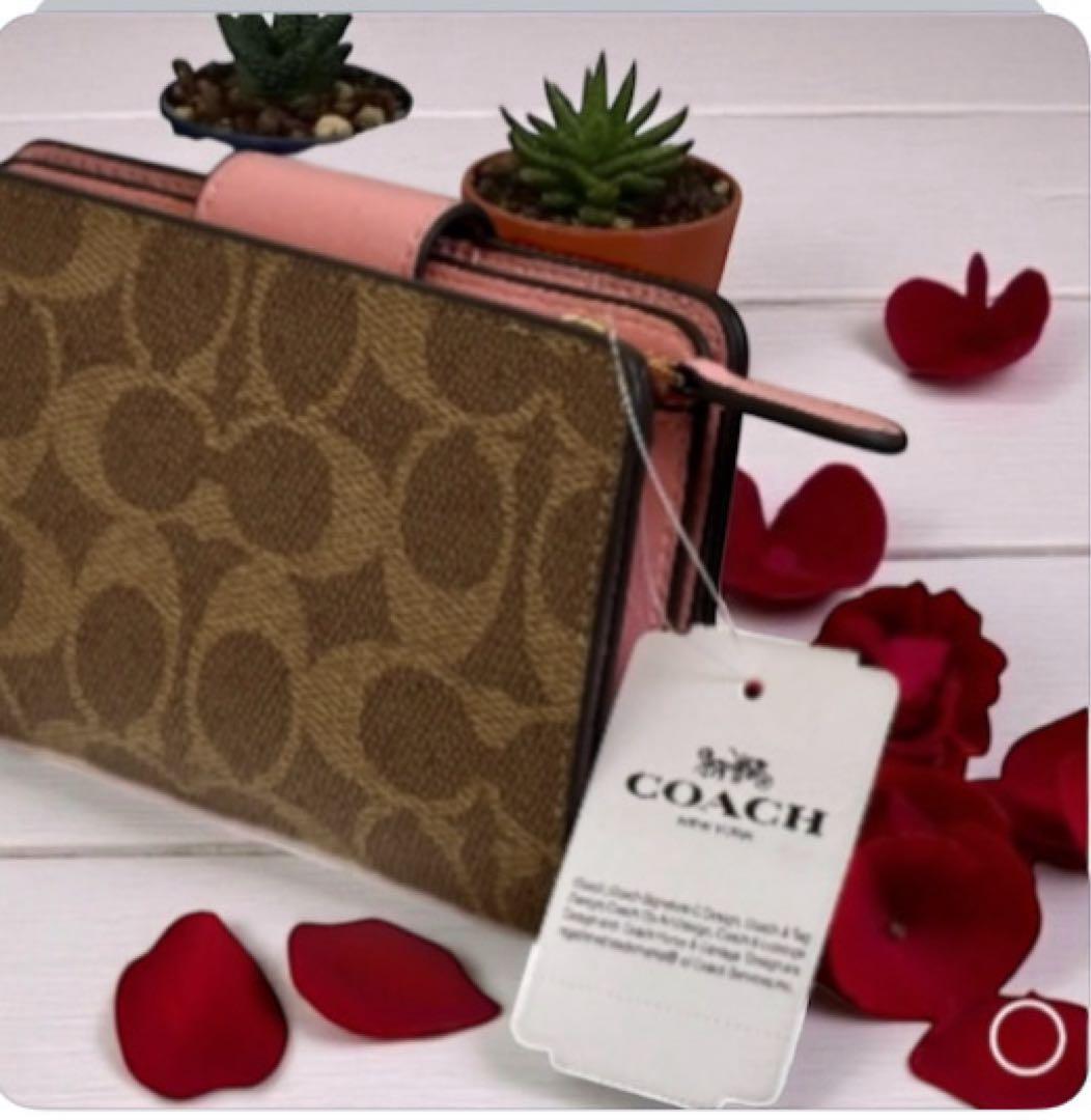 COACH 二つ折り財布 ブラウン ピンク