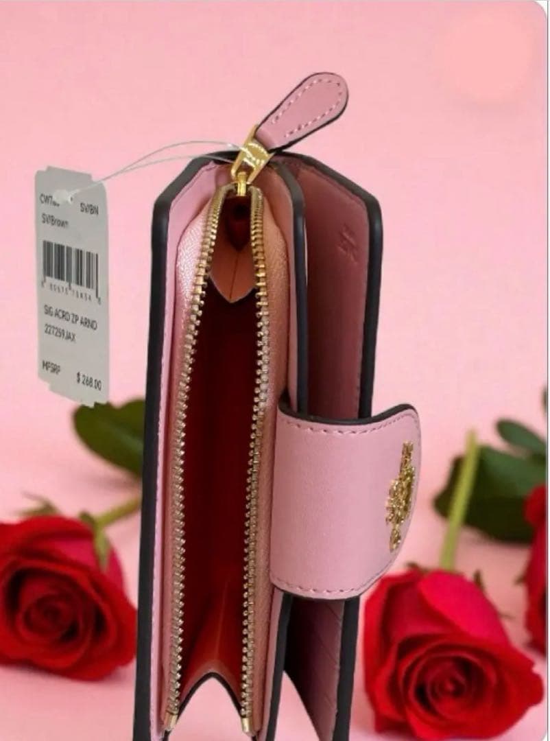 COACH 二つ折り財布 ブラウン ピンク