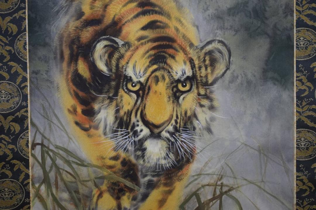 真作/堀江玉鳳/猛虎図/桐共箱二重箱付/布袋屋掛軸HE-281