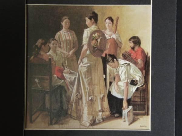 小磯良平、集い、希少画集画、新品高級額、額装付、状態良好、油彩 人物