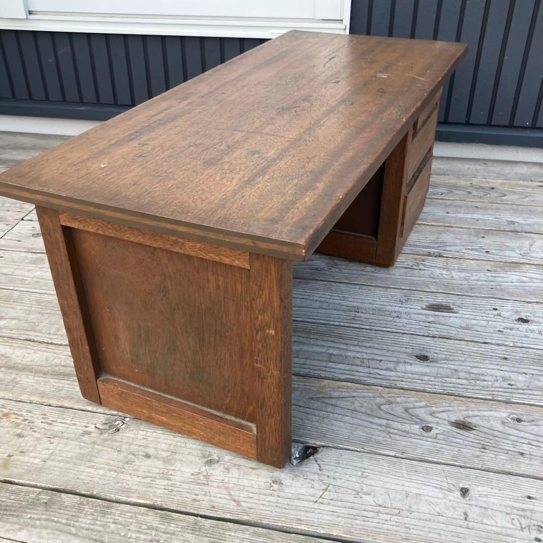 昭和レトロ 古家具 木製文机 3杯引き出し付き座卓 書斎机 ビンテージ 古道具