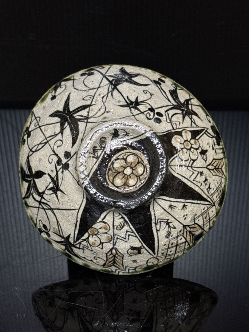 秀逸品 池田省吾 作 渦裸婦図 織部 茶碗 蓋絵桐共箱付 茶道具