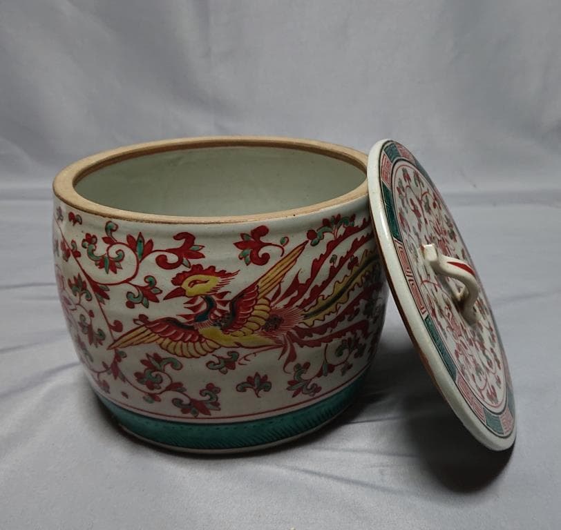 コレクター収集品　ベトナム　安南　赤絵鳳凰紋　水指