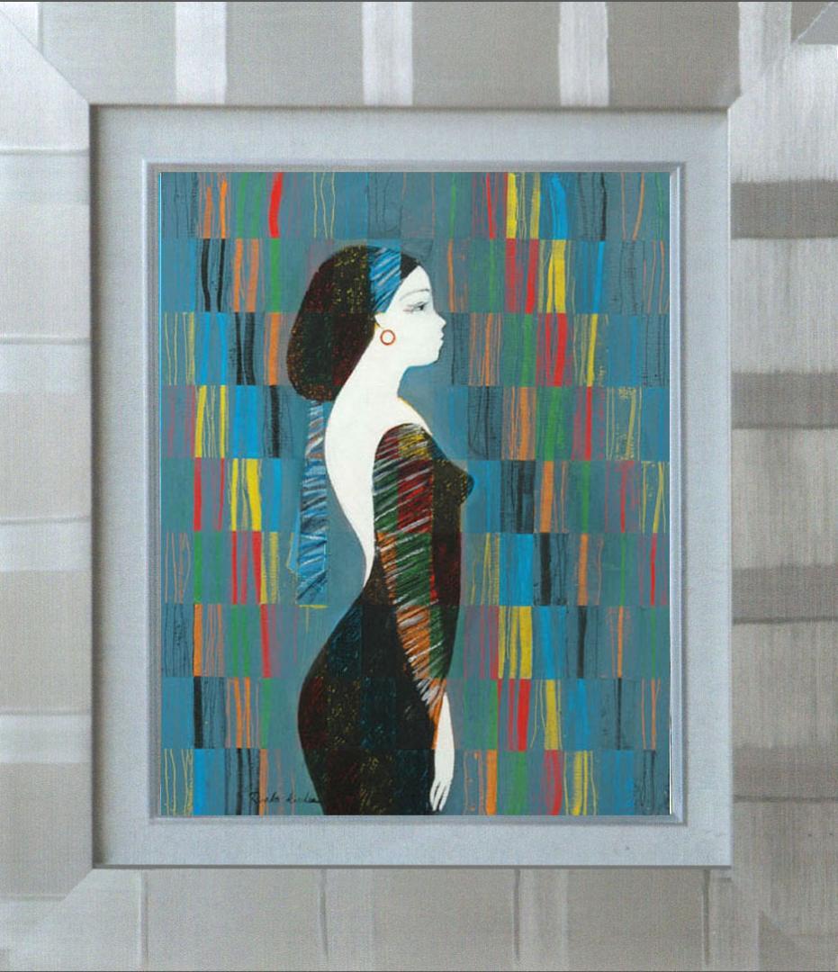 油絵 菅家令子 絵 絵画インテリア 額付(黒) uF6-030214 人物 女性