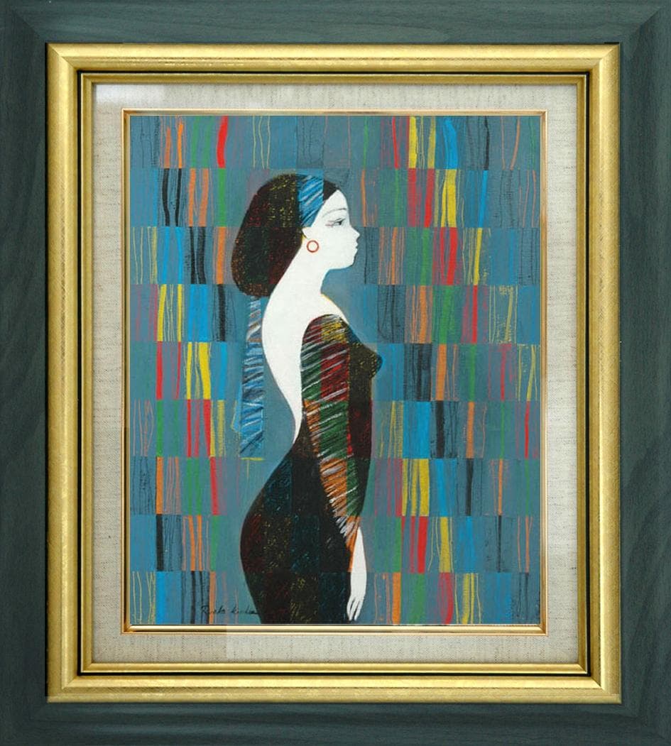 油絵 菅家令子 絵 絵画インテリア 額付(黒) uF6-030214 人物 女性