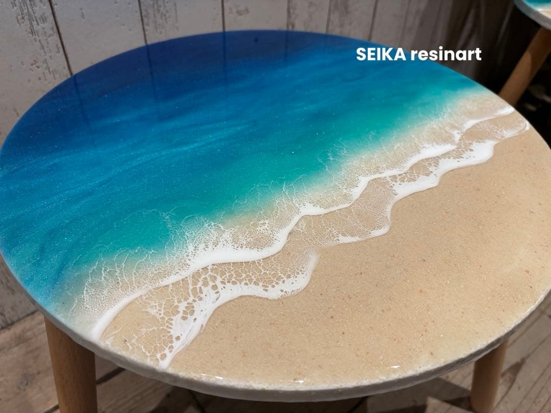 レジンアート　レジンテーブル　ミニテーブル　海レジン　オーシャンアート