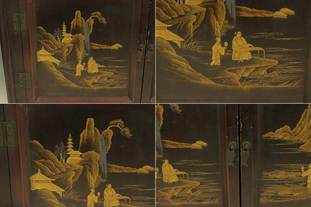 茶道具 楼閣山水人物蒔絵 時代 器局 煎茶 棚(A262)