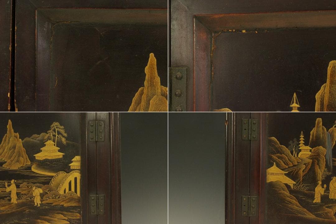 茶道具 楼閣山水人物蒔絵 時代 器局 煎茶 棚(A262)