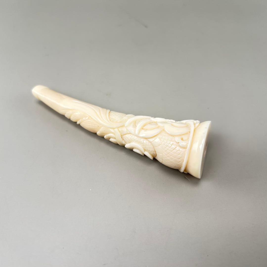 鯨歯製　彫刻入り　煙管（キセル）部品／煙草パイプ用マウスピース