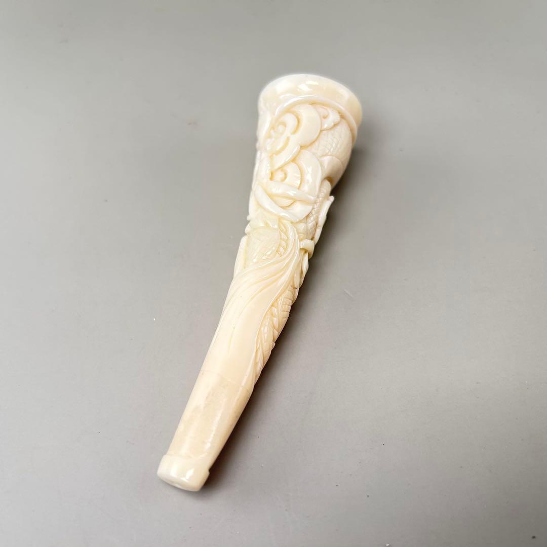 鯨歯製　彫刻入り　煙管（キセル）部品／煙草パイプ用マウスピース