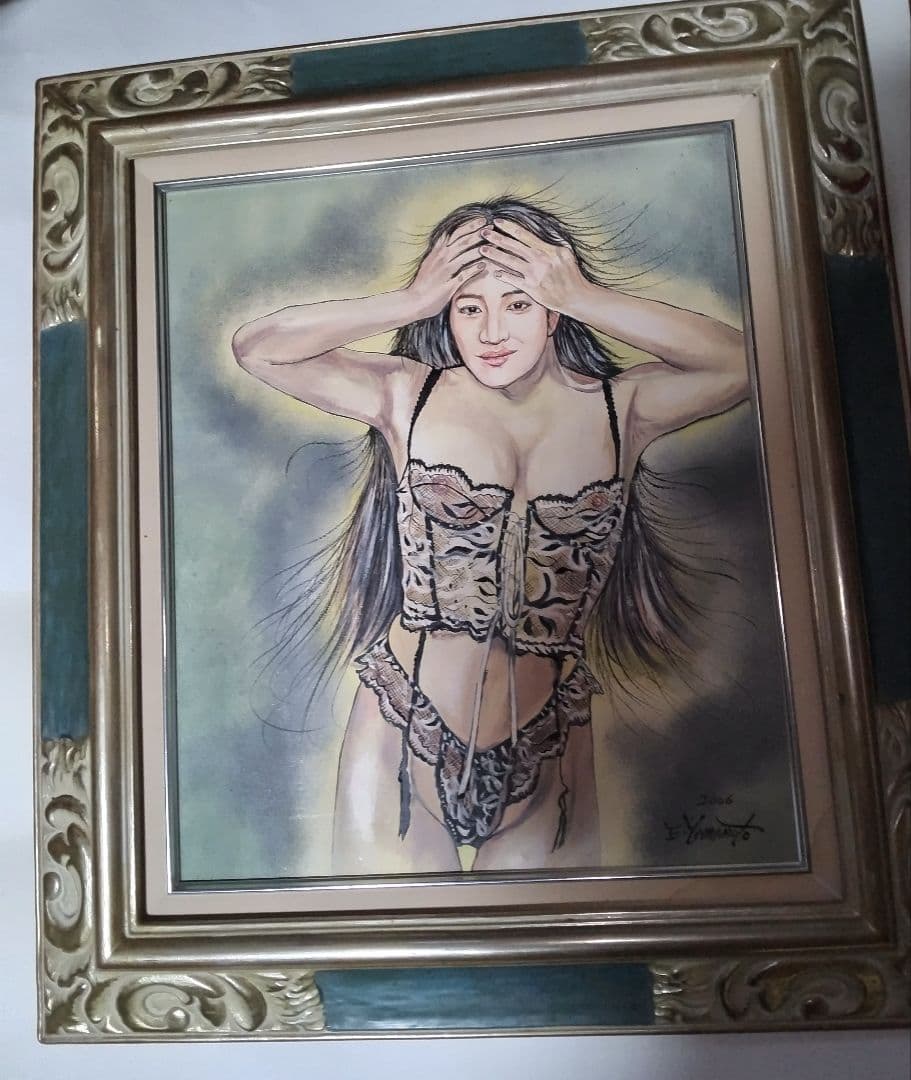 裸婦、美人画、油彩８号、しなりC山本英二、真作、肉筆、高塚省吾、森本草介、額縁