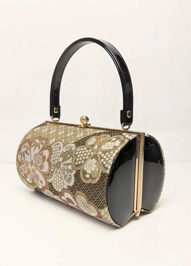 草履バッグセット 振袖 フォーマル 帯地 黒 金 桜 フリーサイズ w49-11