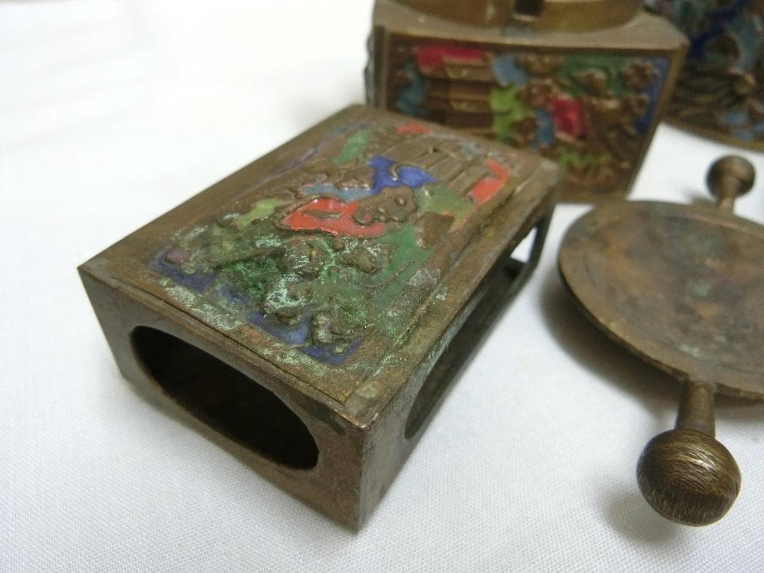 七宝細工！！【七宝容器　３点セット　煙草入れ　灰皿　マッチ立　中国】インテリア