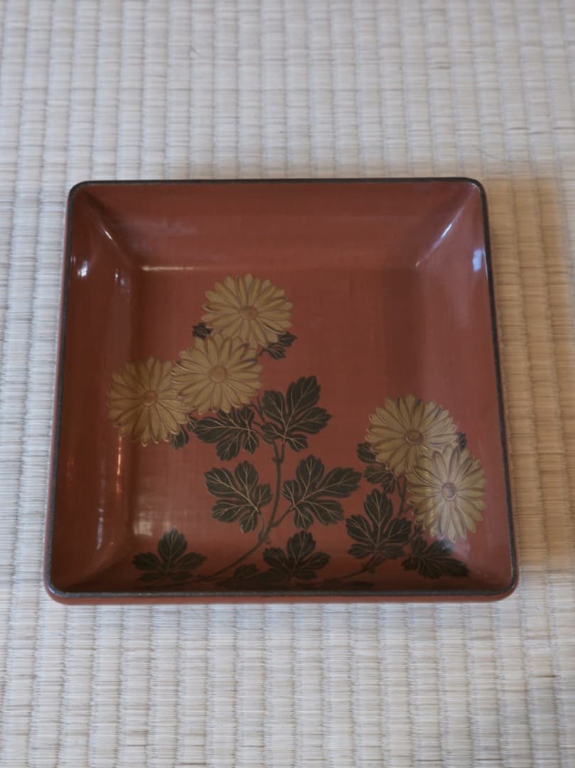 高井白陽　菓子器　漆工芸　菊蒔絵　お盆　箱付　Q1860