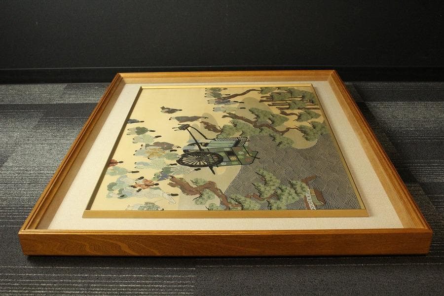 京都 西陣 川島織物 刺繍裂源氏絵 額装 美品 呉服屋蔵(K-LC938)