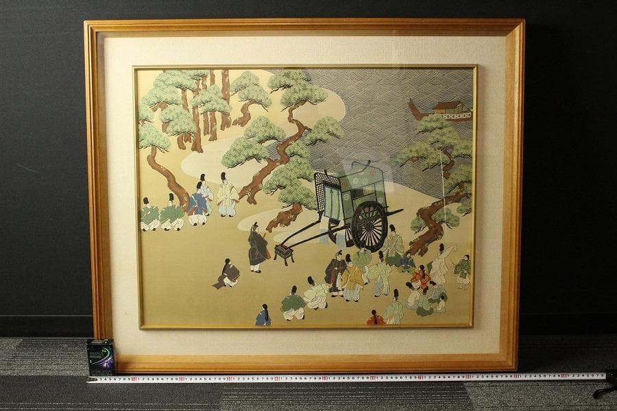 京都 西陣 川島織物 刺繍裂源氏絵 額装 美品 呉服屋蔵(K-LC938)